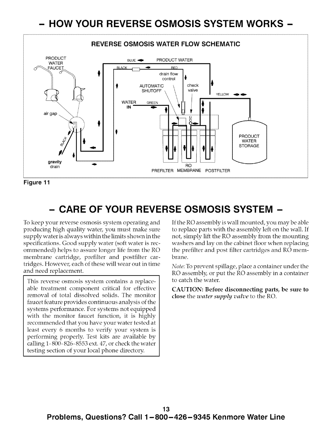 Kenmore 625.385720, 625.385700 owner manual r%Y, Care Of Your Reverse Osmosis System, Reverse Osmosis Water Flow Schematic 