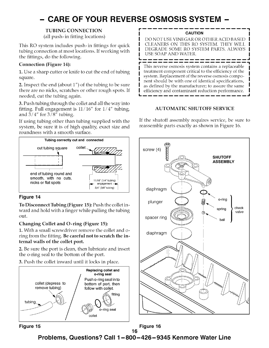 Kenmore 625.385700, 625.385720 owner manual Care Of Your Reverse Osmosis System, Changing Collet and O-ringFigure 