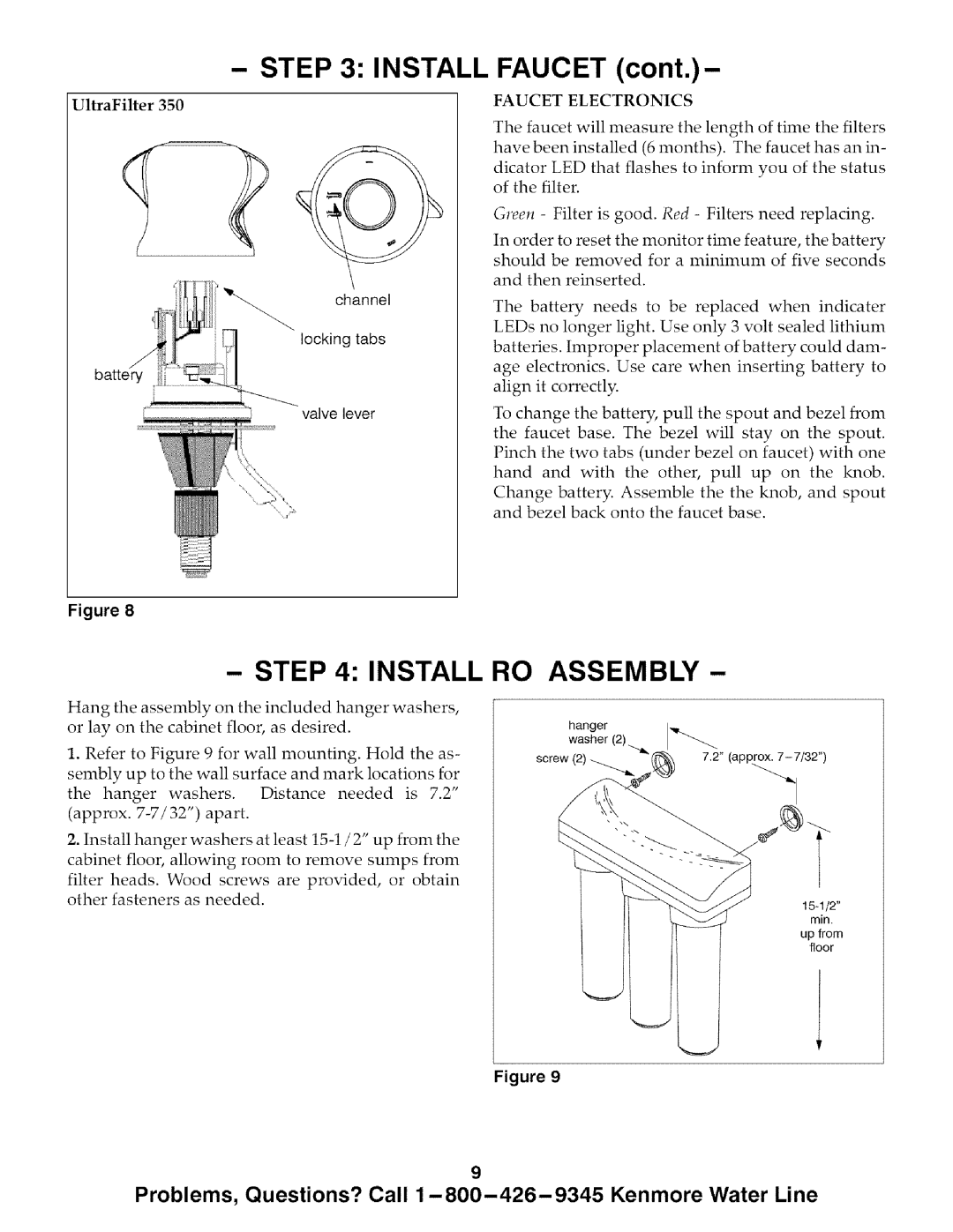 Kenmore 625.385720, 625.385700 owner manual Install Ro Assembly, INSTALL FAUCET cont 