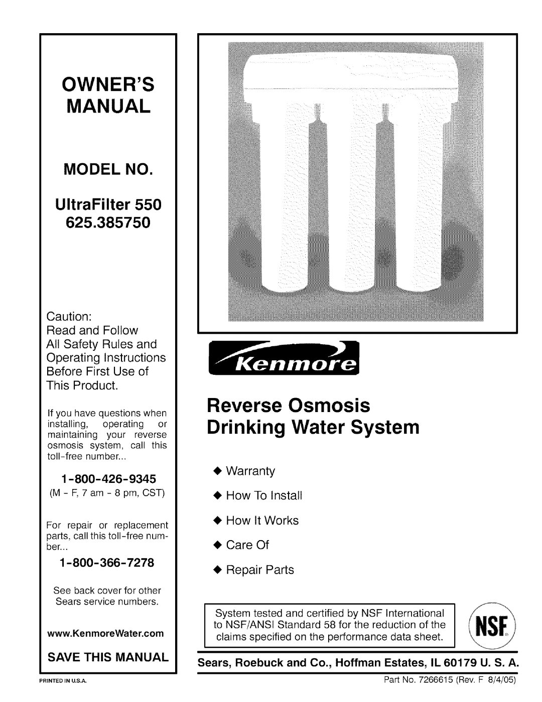 Kenmore 625.38575 owner manual Owners Manual, Model no 