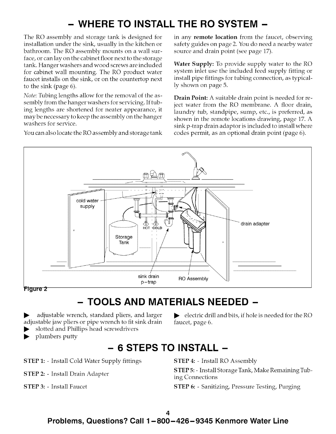 Kenmore 625.38575 owner manual Where to Install the RO System, Tools and Materials Needed, Steps to Install 