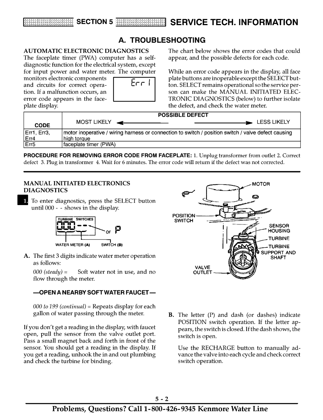 Kenmore 625.38811 owner manual Possible Defect Code, Errt, Err3, Most Likely, Hiqh torque Faceplate timer PWA 