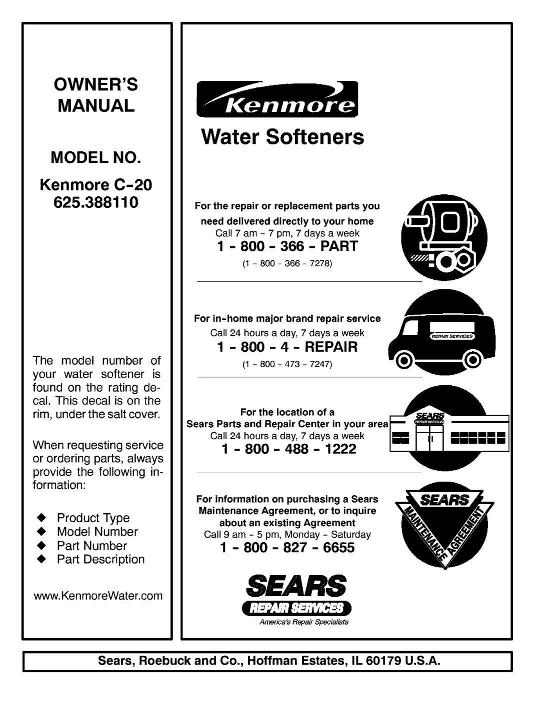 Kenmore 625.38811 owner manual Owners Manual, For in-home major brand repair service 