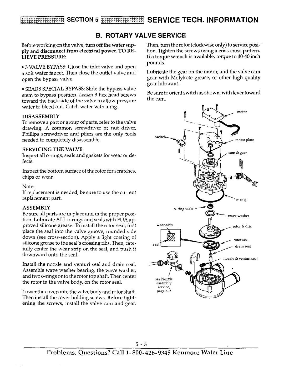 Kenmore 625.38815, 625.38816 owner manual Rotary Valve Service, Lieve Pressure, Disassembly, Servicing the Valve, Assembly 