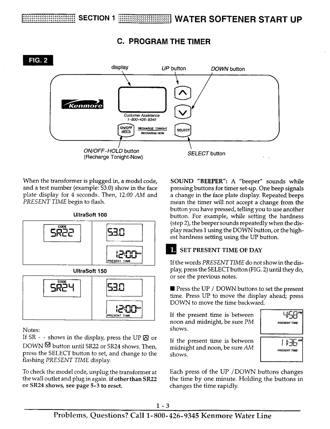 Kenmore 625.38815, 625.38816 owner manual Program the Timer, Rlr, SET Present Time of DAY 