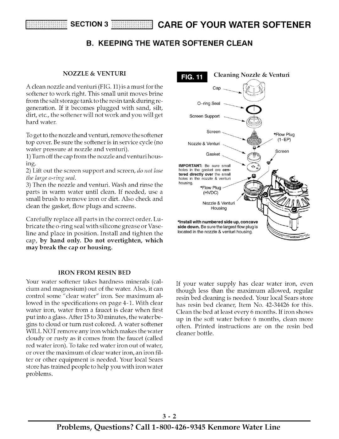 Kenmore 625.38818, 625.38817 owner manual Keeping the Water Softener Clean, Cleaning Nozzle & Venturi, Iron from Resin BED 