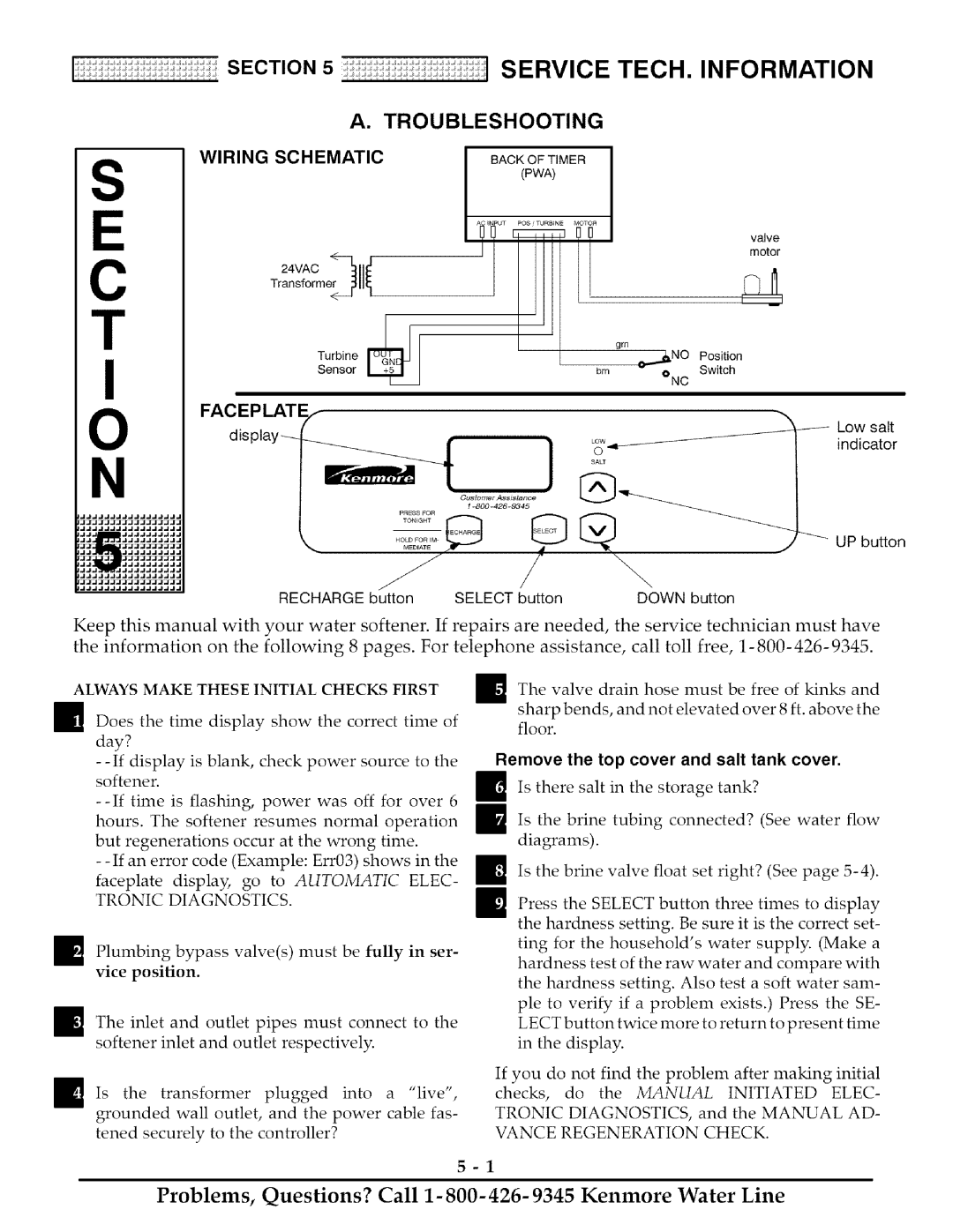 Kenmore 625.38817, 625.38818 owner manual Service TECH. Information, Troubleshooting, Section, Wiring Schematic, Fac 