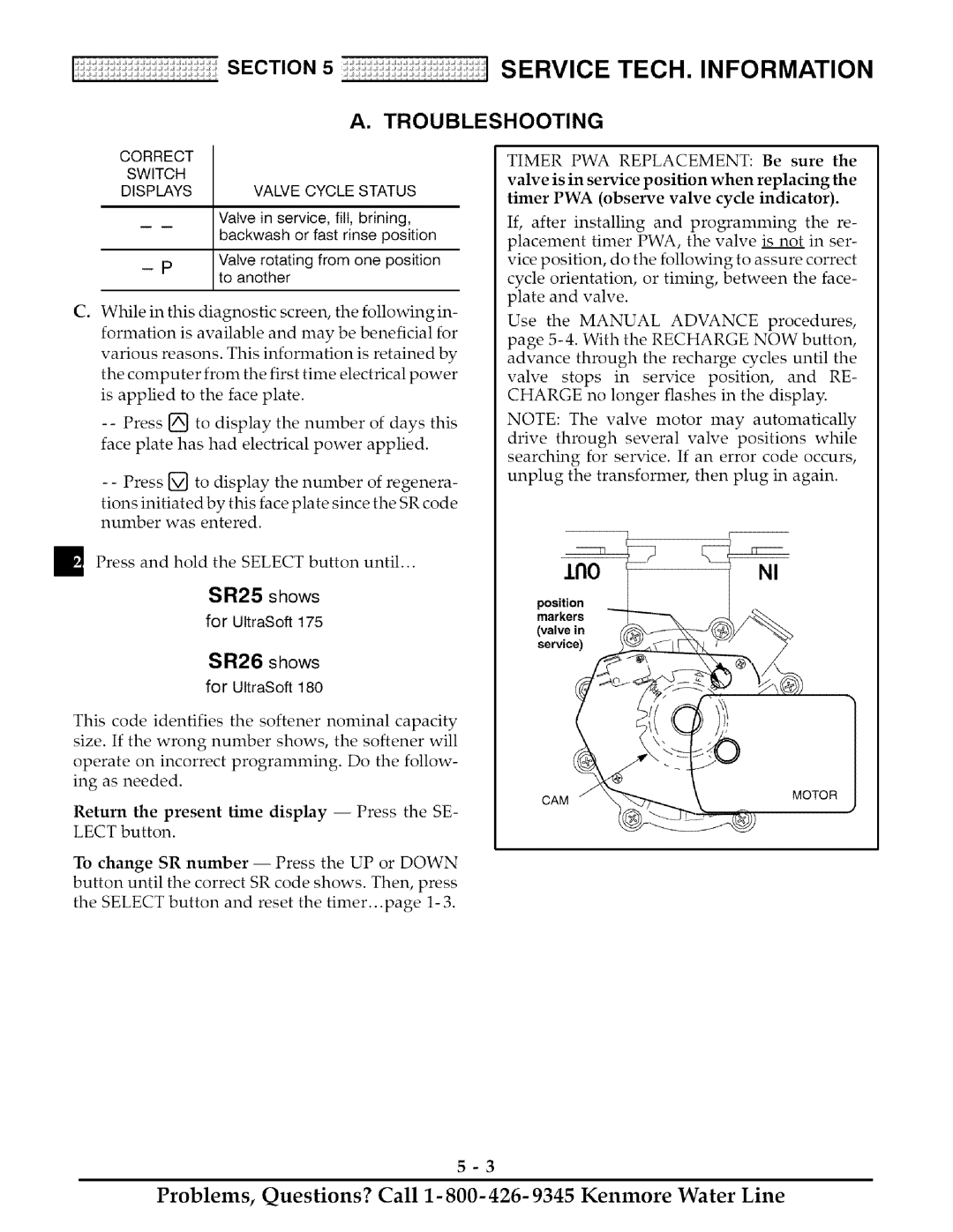 Kenmore 625.38817, 625.38818 owner manual Correct Switch Displays Valve Cycle Status, For UltraSoft 