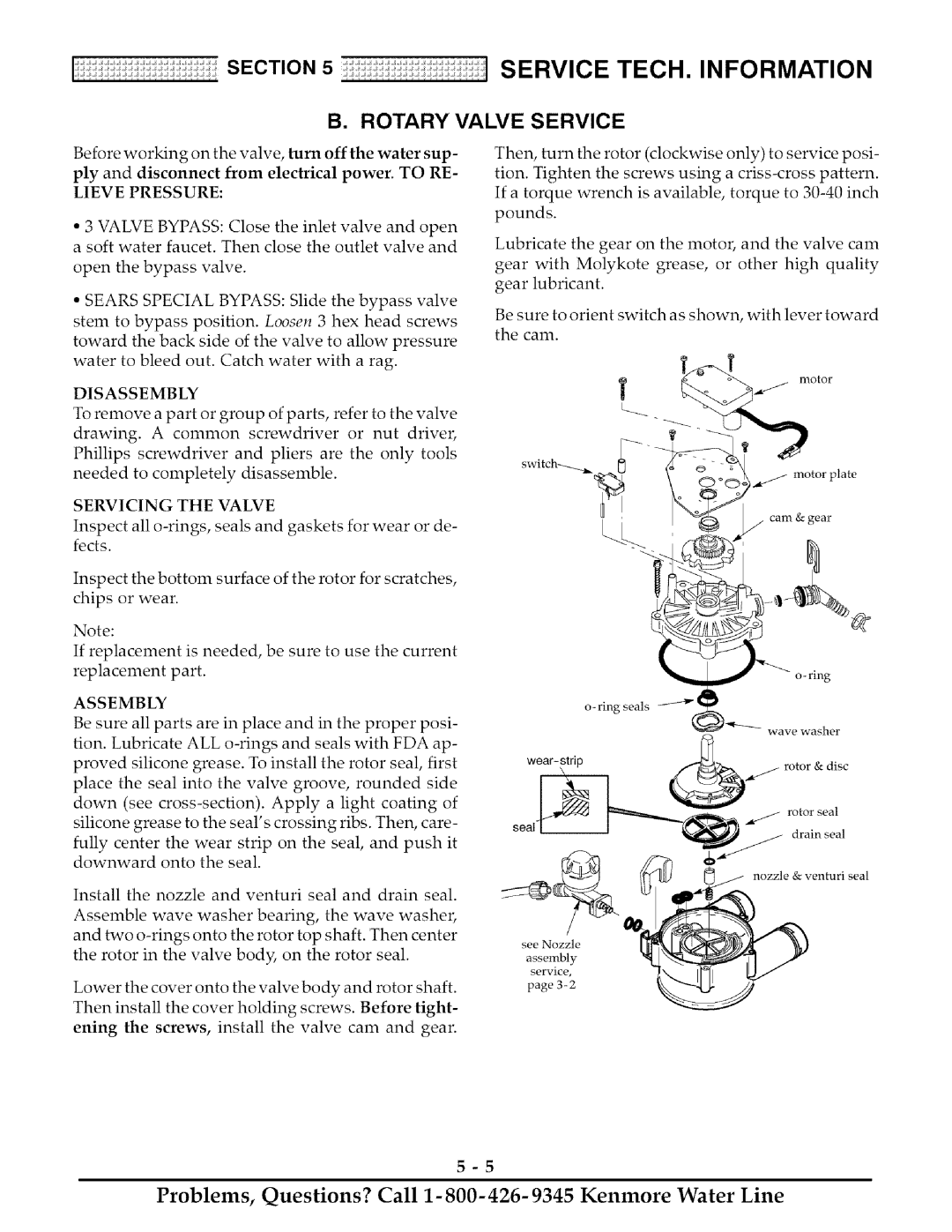 Kenmore 625.38817, 625.38818 owner manual Rotary Valve Service, Lieve Pressure, Disassembly, Servicing the Valve, Assembly 