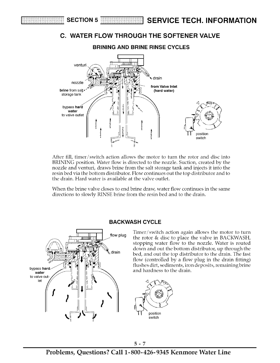 Kenmore 625.38817, 625.38818 owner manual Backwash Cycle, Brining and Brine Rinse Cycles 