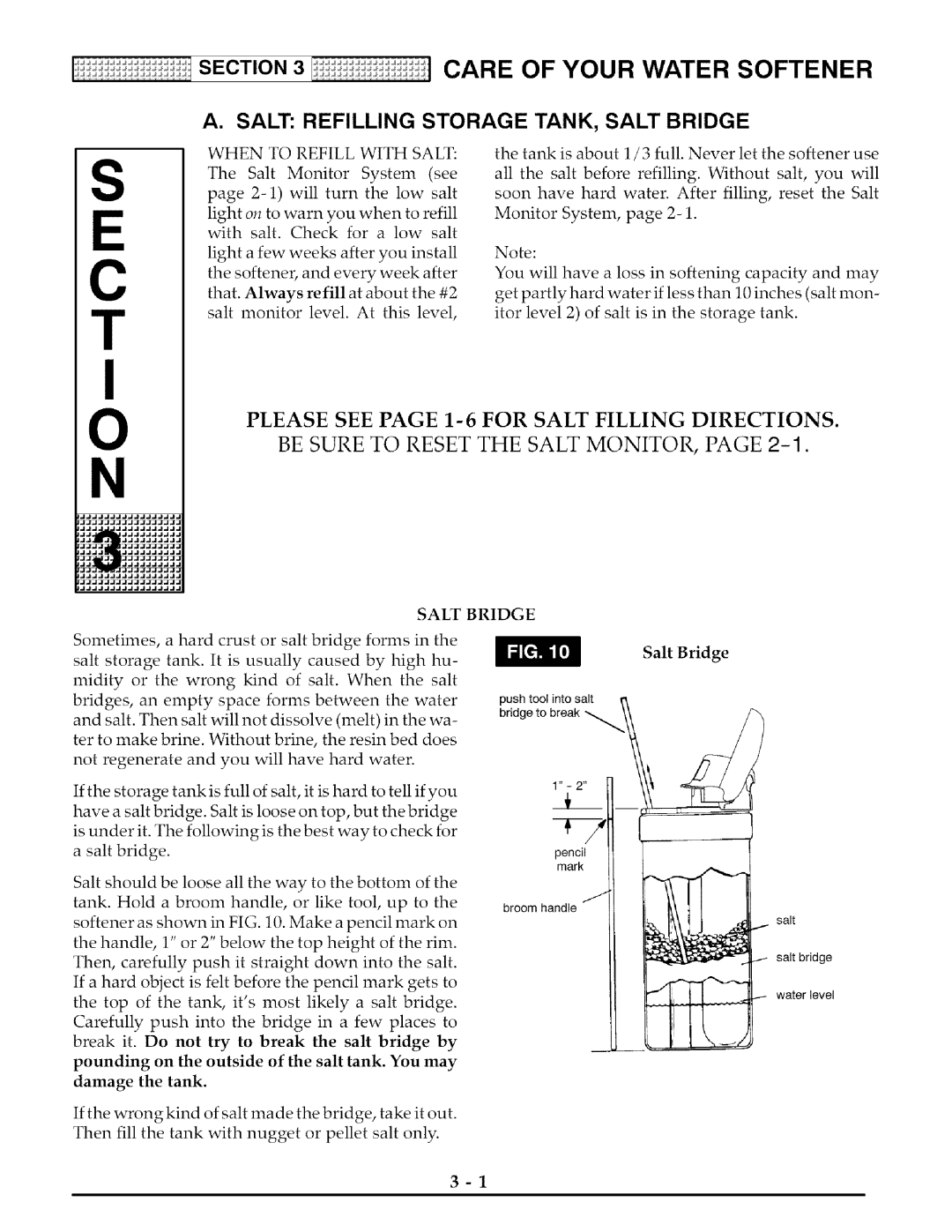 Kenmore 625.38825 owner manual When to Refill with Salt, Salt Bridge 