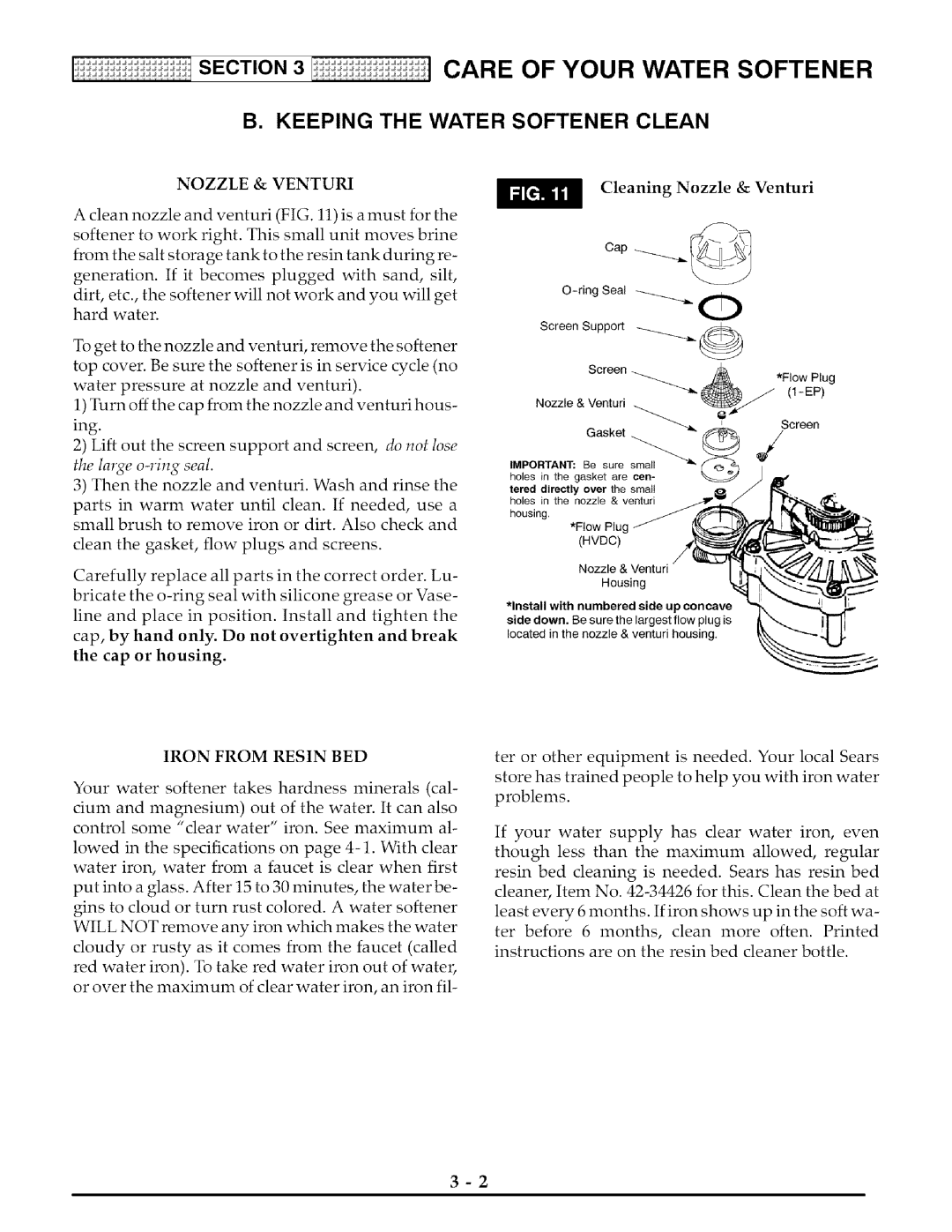 Kenmore 625.38825 owner manual Keeping the Water Softener Clean, Cleaning Nozzle & Venturi 