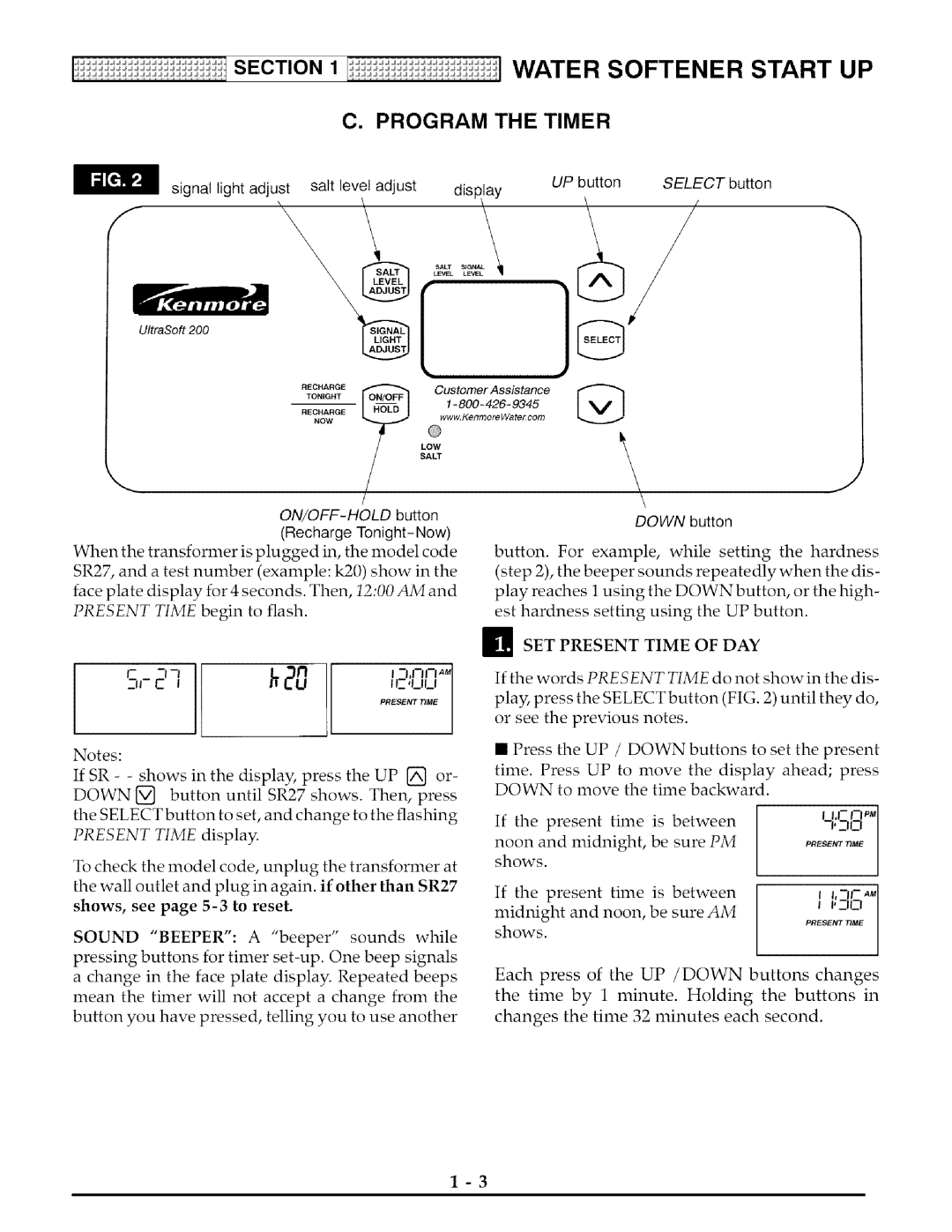 Kenmore 625.38825 owner manual Program Timer, SET Present Time DAY 