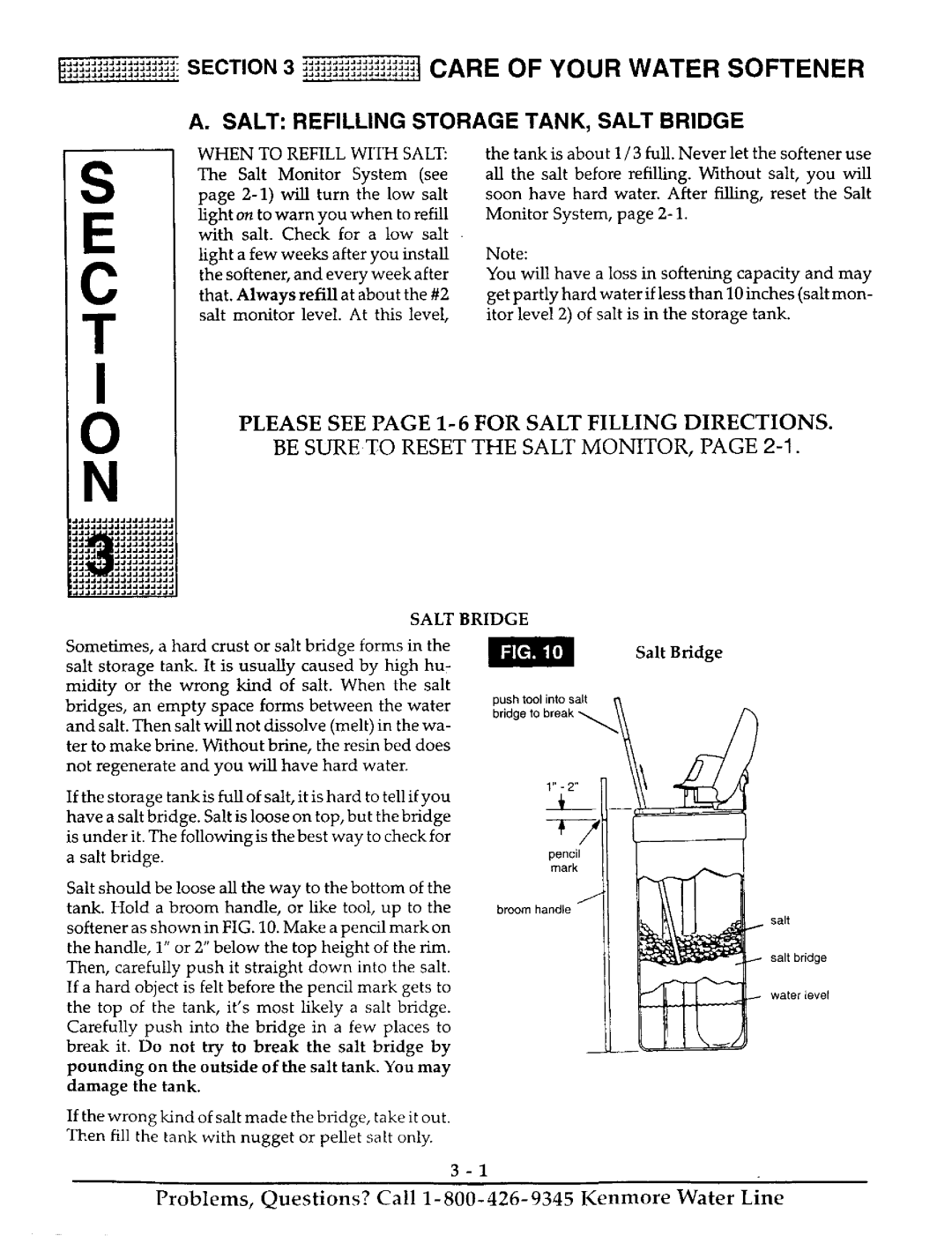 Kenmore 625.38826, 625.38827 owner manual Salt Refilling Storage TANK, Salt Bridge, When to Refill with Salt, Caused 