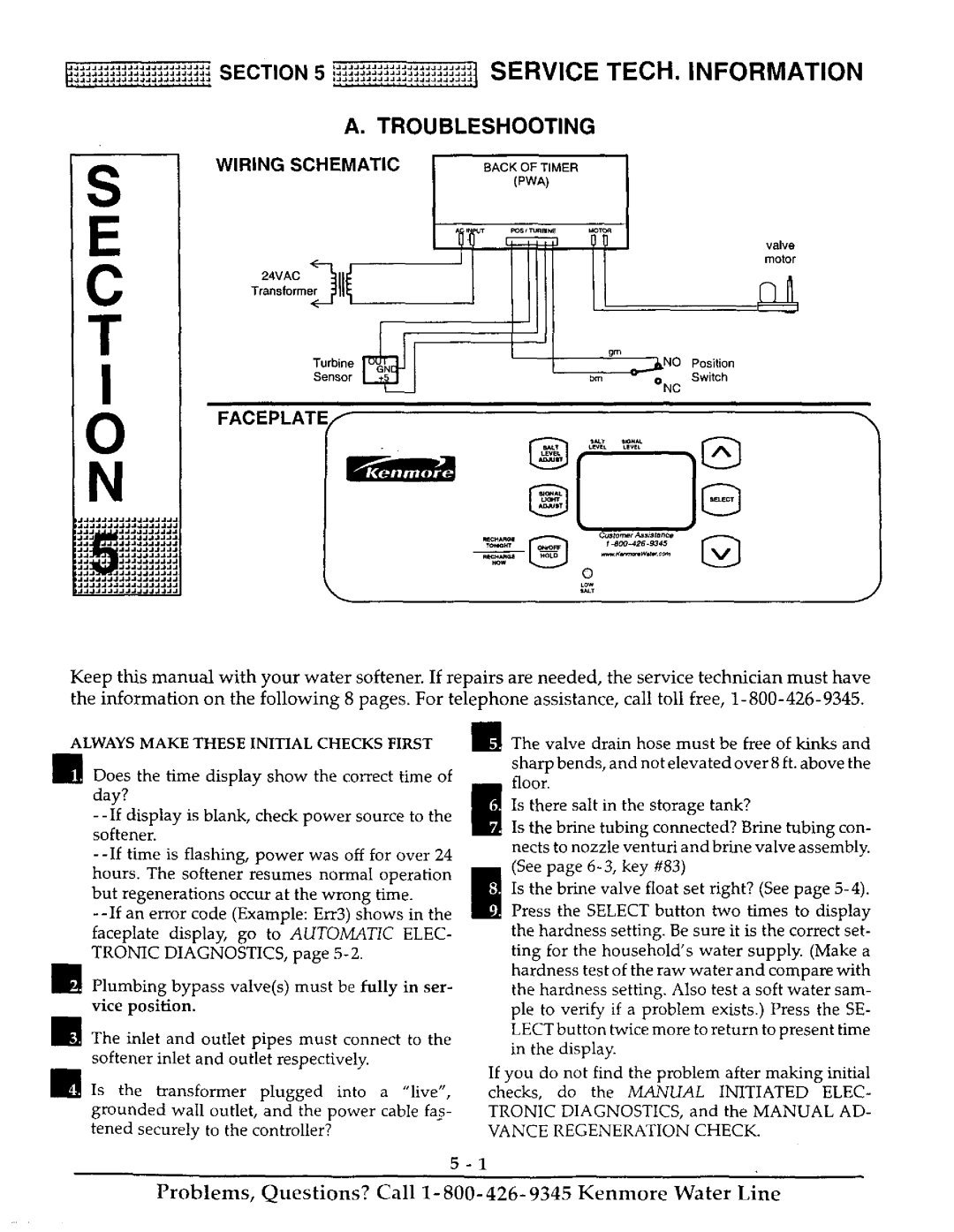 Kenmore 625.38826, 625.38827 owner manual Troubleshooting, Always Make These Initial Checks First, Vance Regeneration Check 