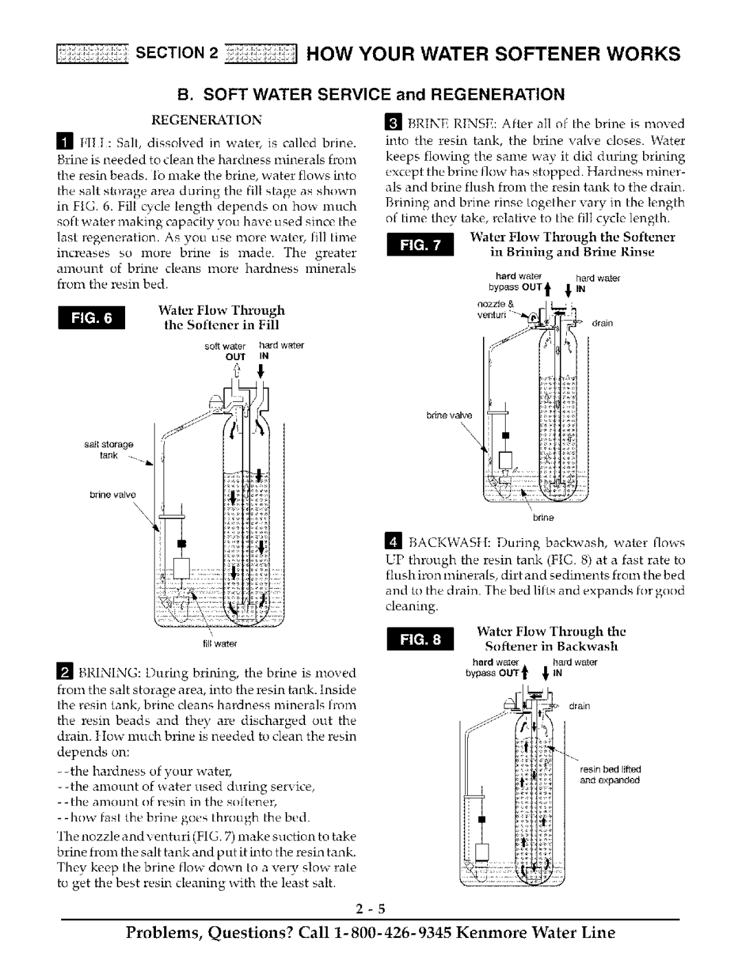 Kenmore 625.38888 Regeneration, Water Flow Through Softener in Fill, Water Flow Through Softener in Backwash 