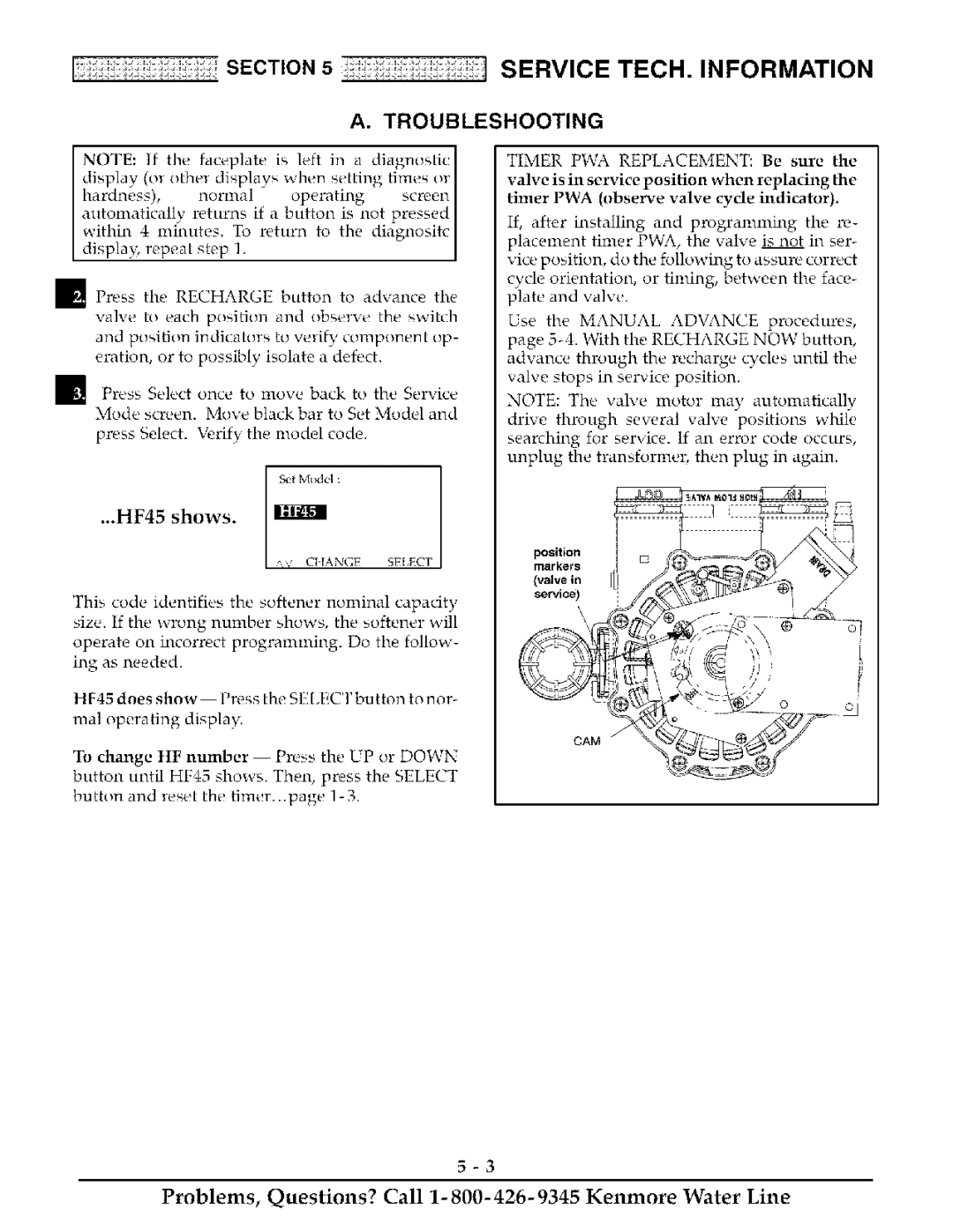 Kenmore 625.38888 owner manual HF45 shows 