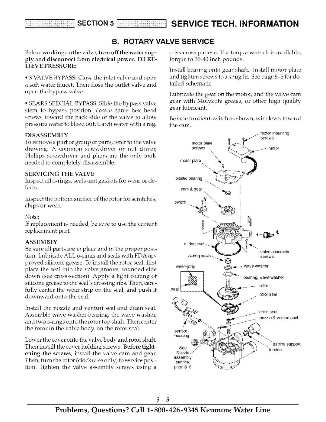 Kenmore 625.38888 owner manual Rotary Valve Service, Lieve Pressure, Disassembly, Servicing the Valve, Assembly 