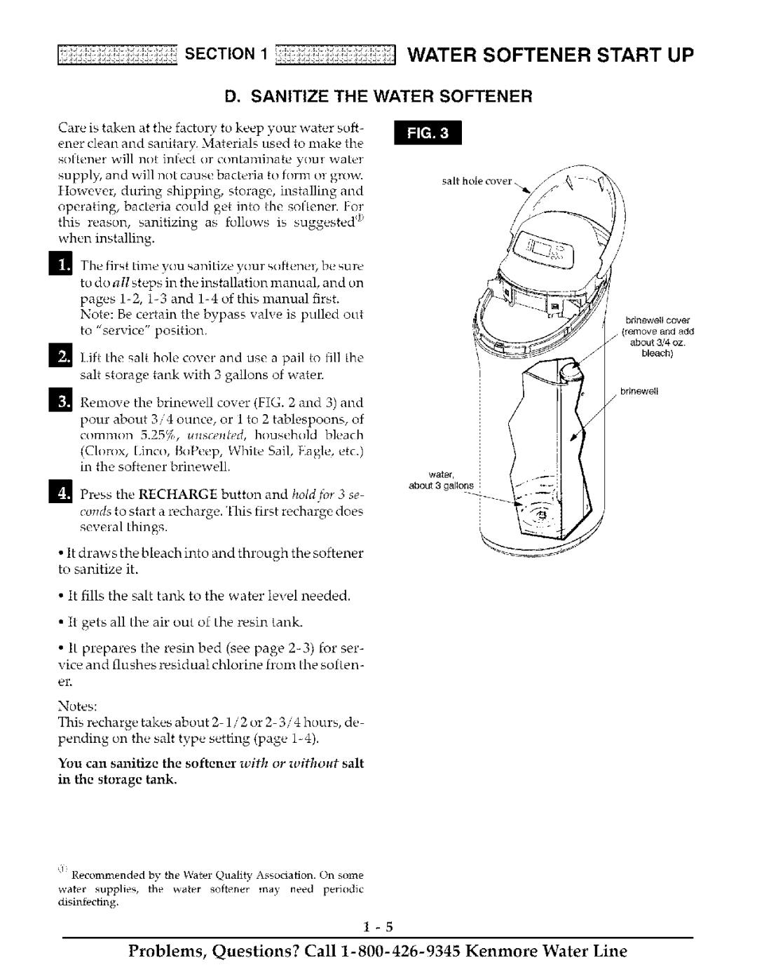 Kenmore 625.38888 owner manual Sanitize the Water Softener, Storage tank 