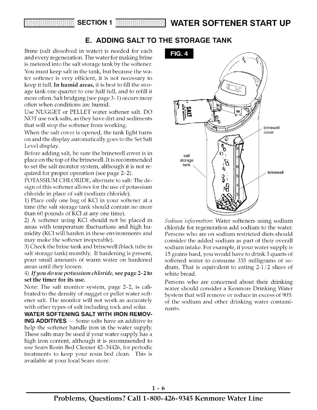 Kenmore 625.38888 owner manual Adding Salt to the Storage Tank, Water Softening Salt with Iron Remov 