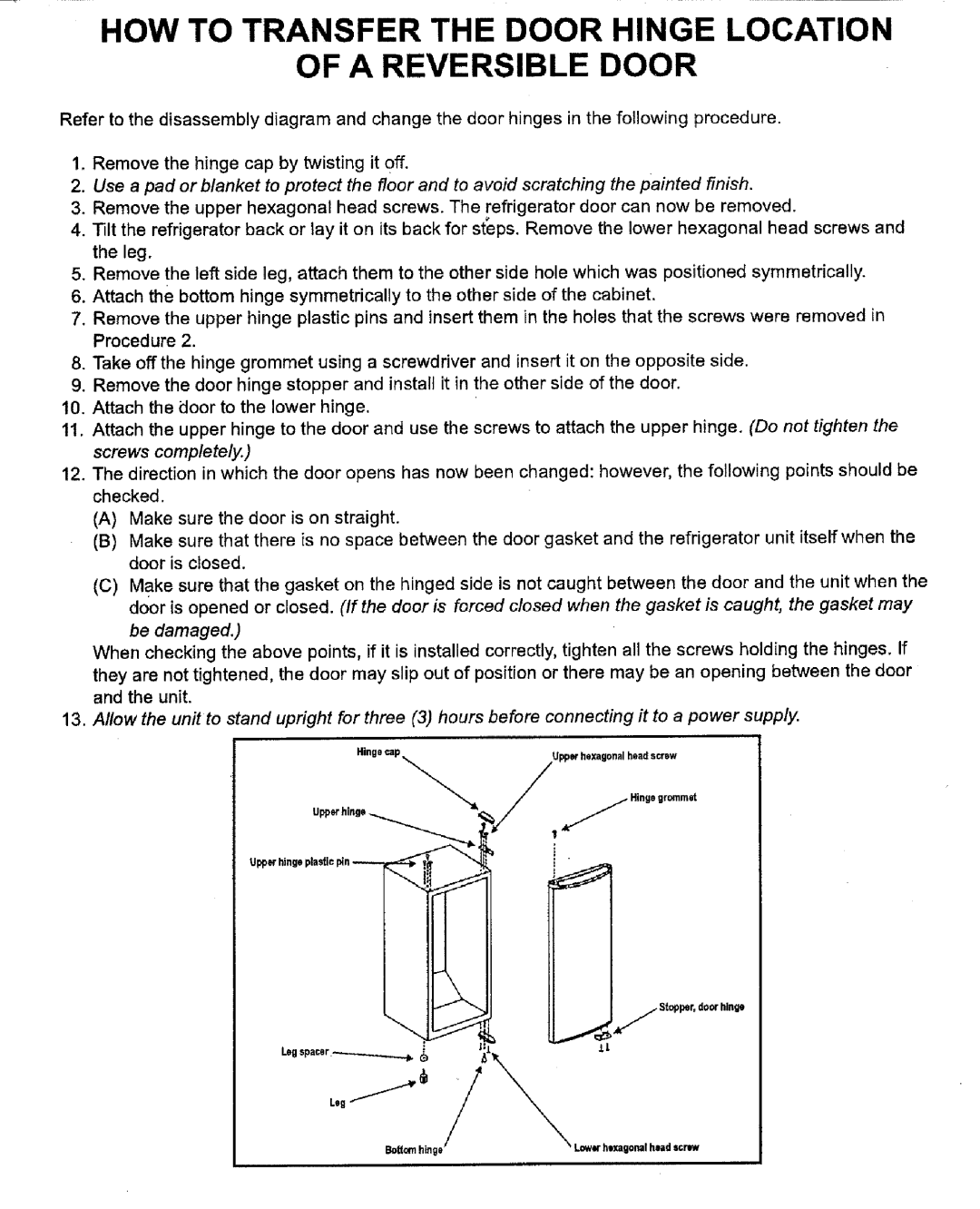 Kenmore 62912 warranty How To Transfer The Door Hinge Location, Of A Reversible Door 