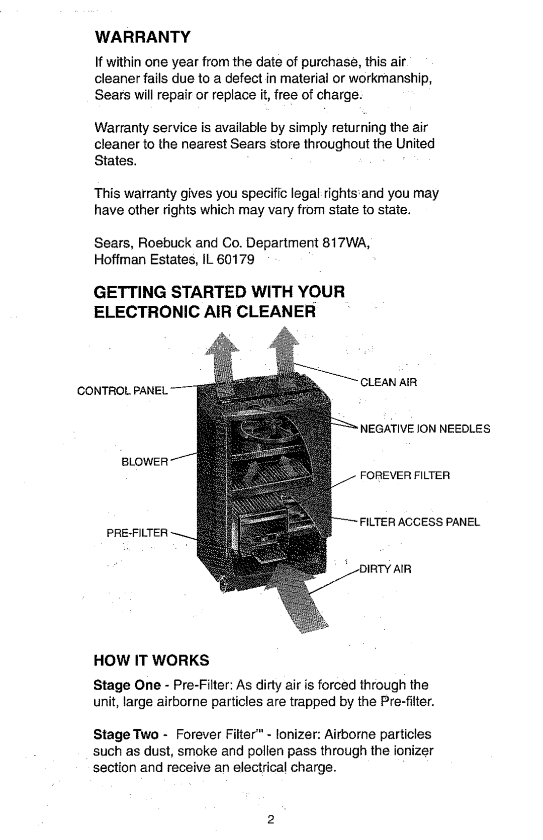 Kenmore 63, 583, 147 owner manual Getting Started with Your Electronic AIR Cleaner, Warranty 