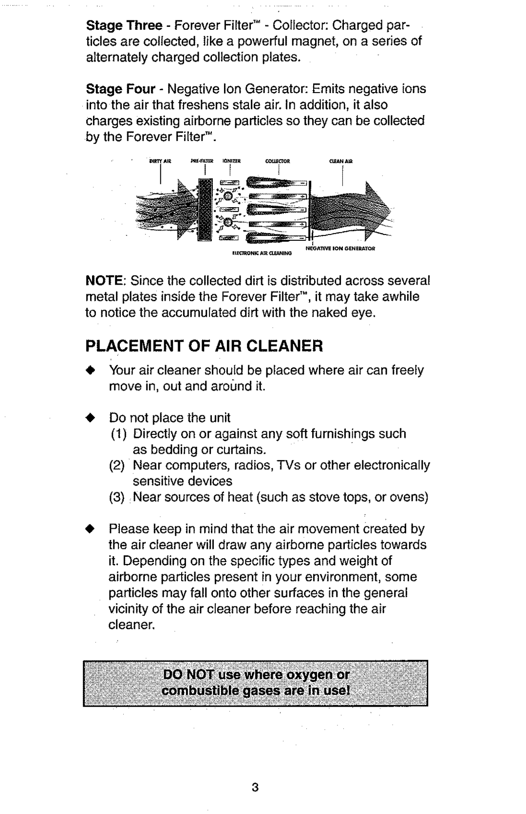 Kenmore 583, 63, 147 owner manual StageThree- ForeverFilterTM Collector Charged par, Placement of AIR Cleaner 