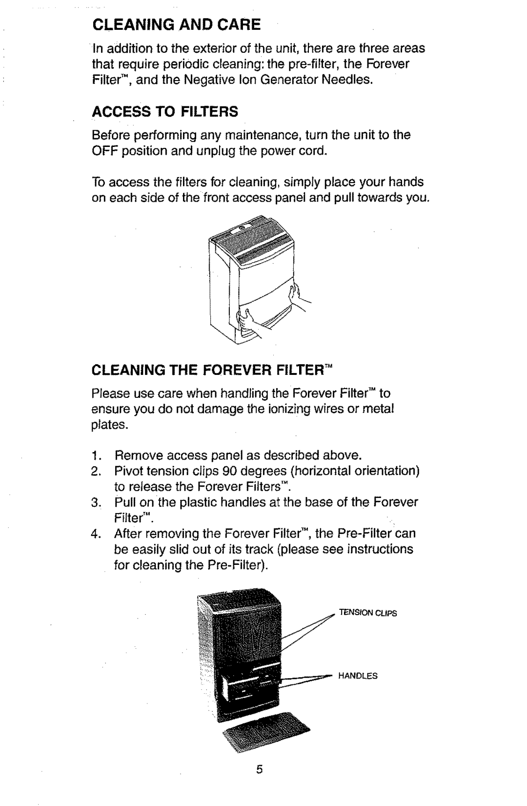 Kenmore 63, 583, 147 owner manual Cleaning and Care, Access to Filters, Cleaning the Forever Filter TM 