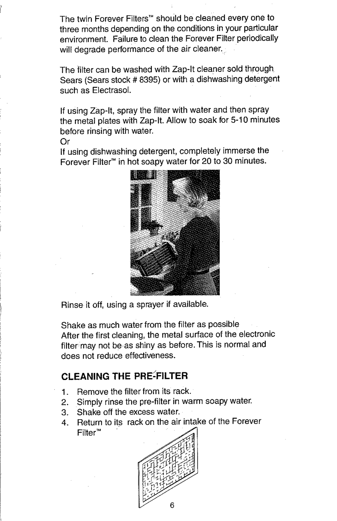 Kenmore 583, 63, 147 owner manual Cleaning the Prefilter 