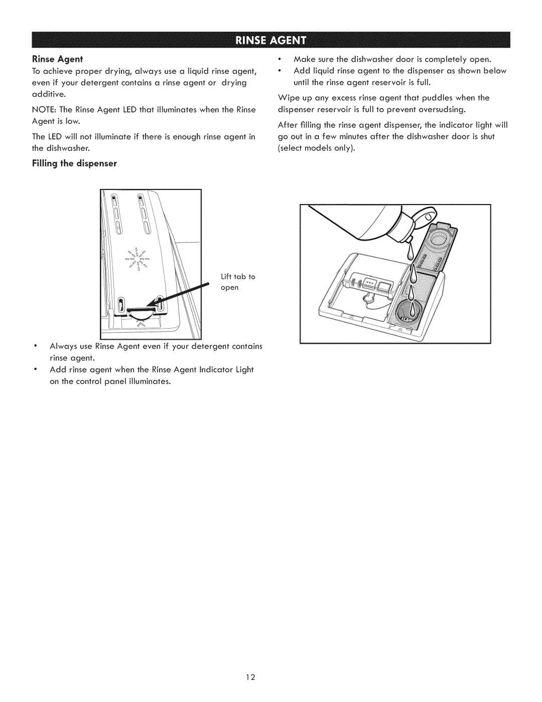 Kenmore 630.1391, 630.1390 manual RinseAgent 