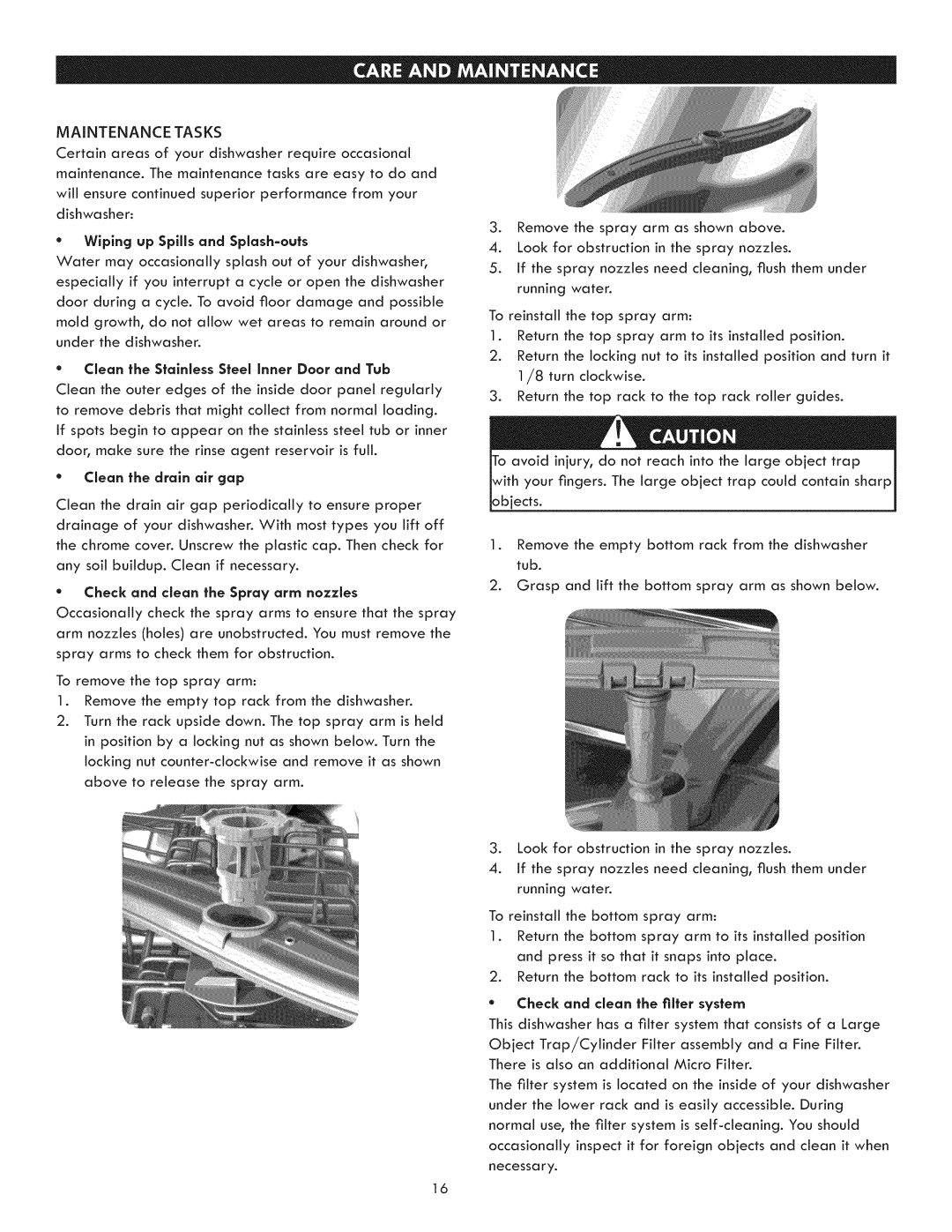 Kenmore 630.1395 manual Maintenance Tasks, Clean the Stainless Steel Inner Door and Tub, Clean the drain air gap 