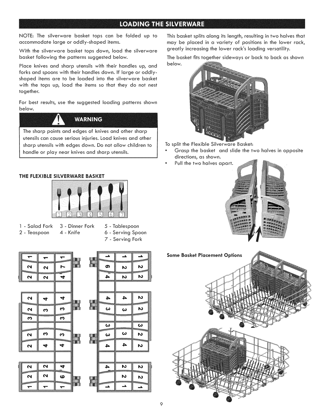 Kenmore 630.1395 manual Flexible Silverware Basket 