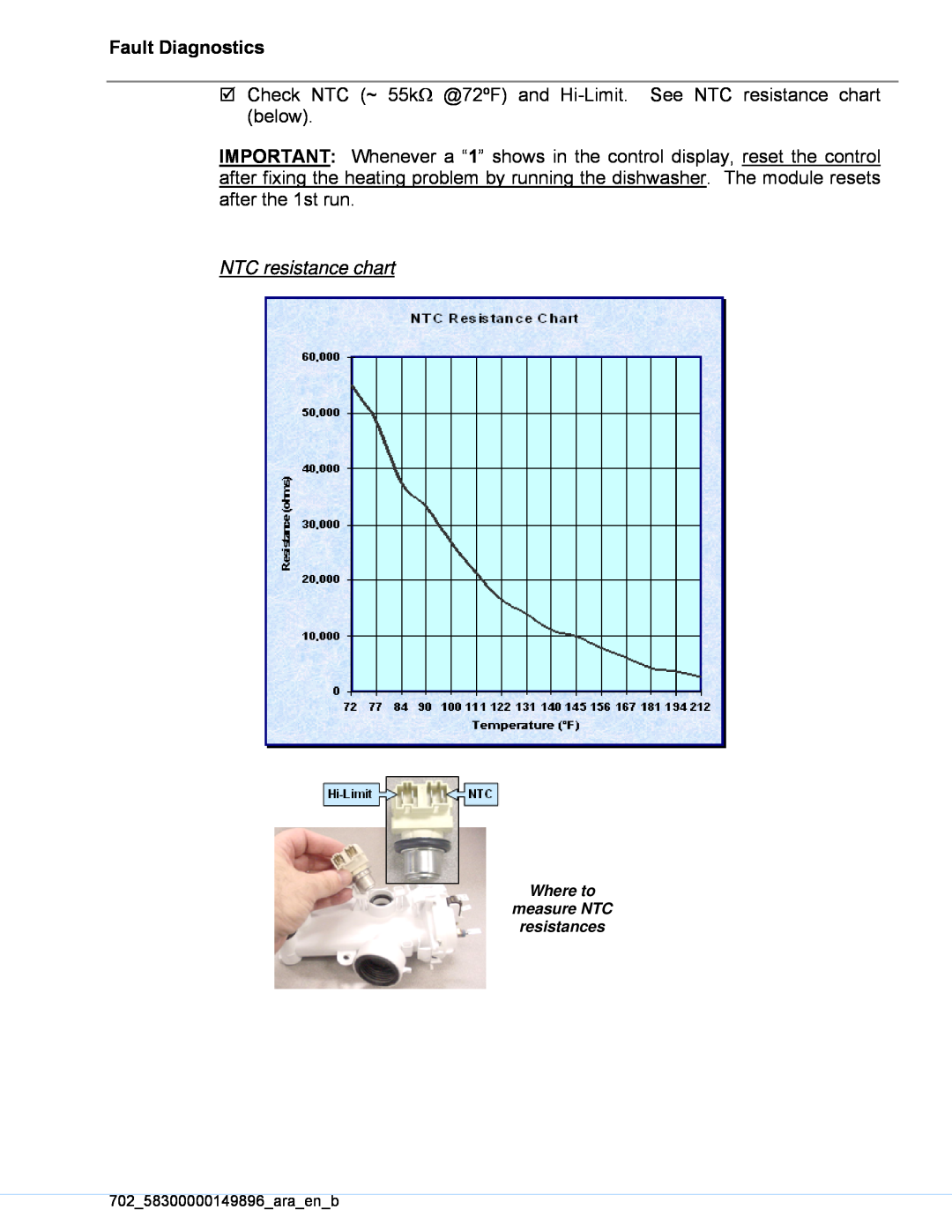 Kenmore 630.13952, 630.13959, 630.13953 manual NTC resistance chart, Where to measure NTC resistances 