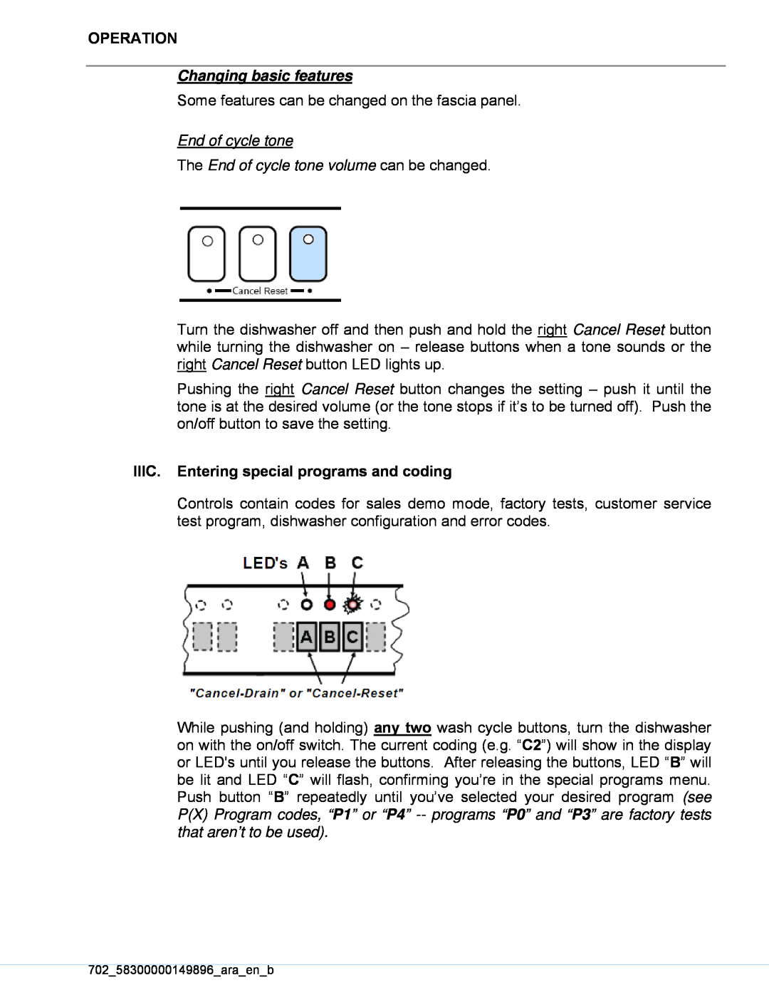 Kenmore 630.13953, 630.13959, 630.13952 Changing basic features, The End of cycle tone volume can be changed, Operation 