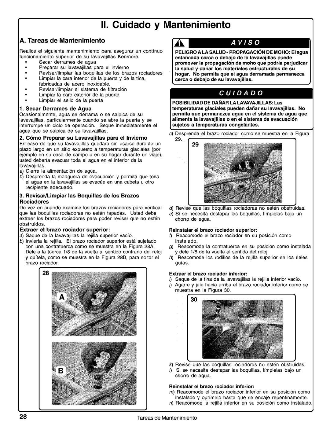 Kenmore 630.1630, 630.1730 manual II. Cuidado y Mantenimiento, Tareas de Mantenimiento 