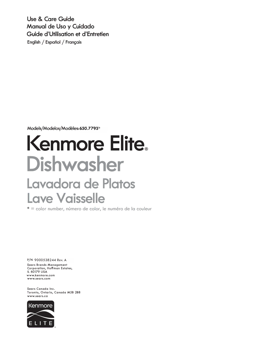 Kenmore 630.7793 manual Dishwasher 