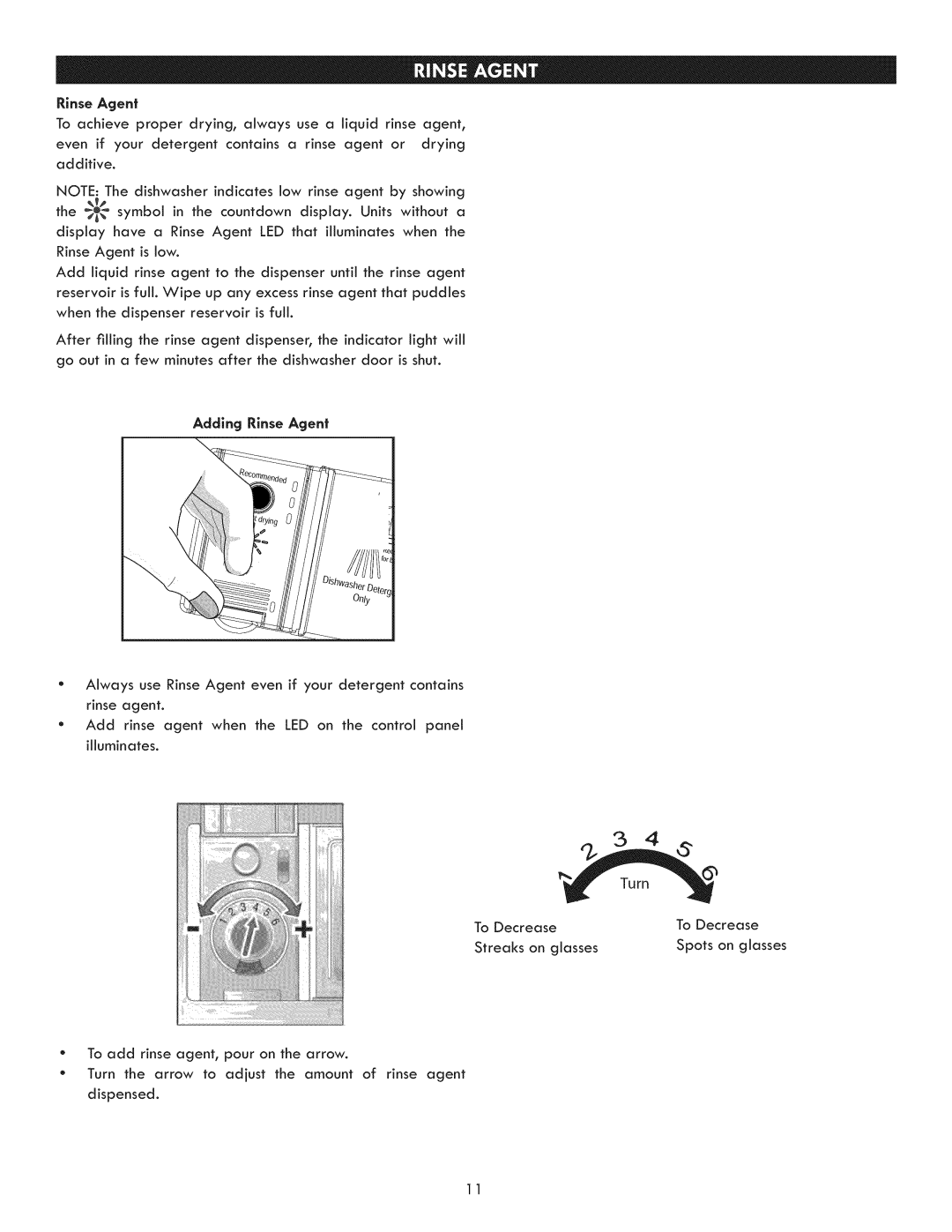 Kenmore 630.7793 manual Adding Rinse Agent 