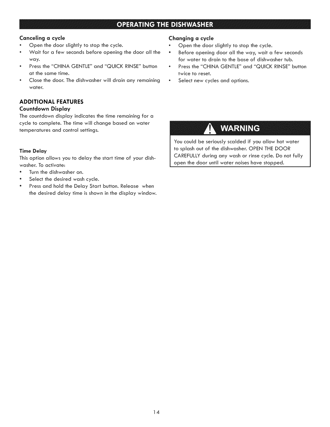 Kenmore 630.7793 manual Changing a cycle, Canceling a cycle, Countdown Display 