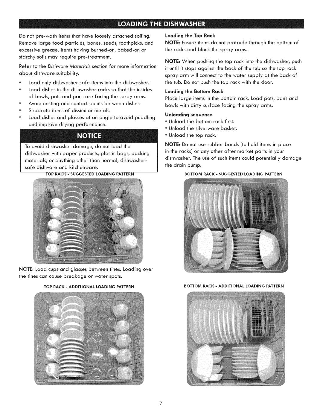 Kenmore 630.7793 manual Loading the Bottom Rack 