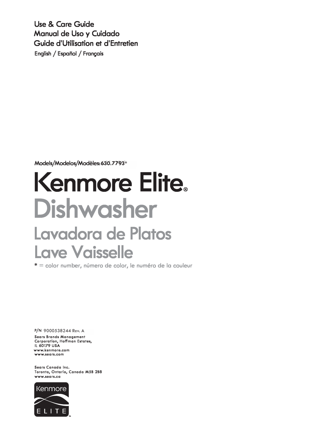 Kenmore 630.7793 manual Use & Care Guide Manual de Usa y Cuidado, Guide dUtilisation et dEntretien, I<enmore Elite 
