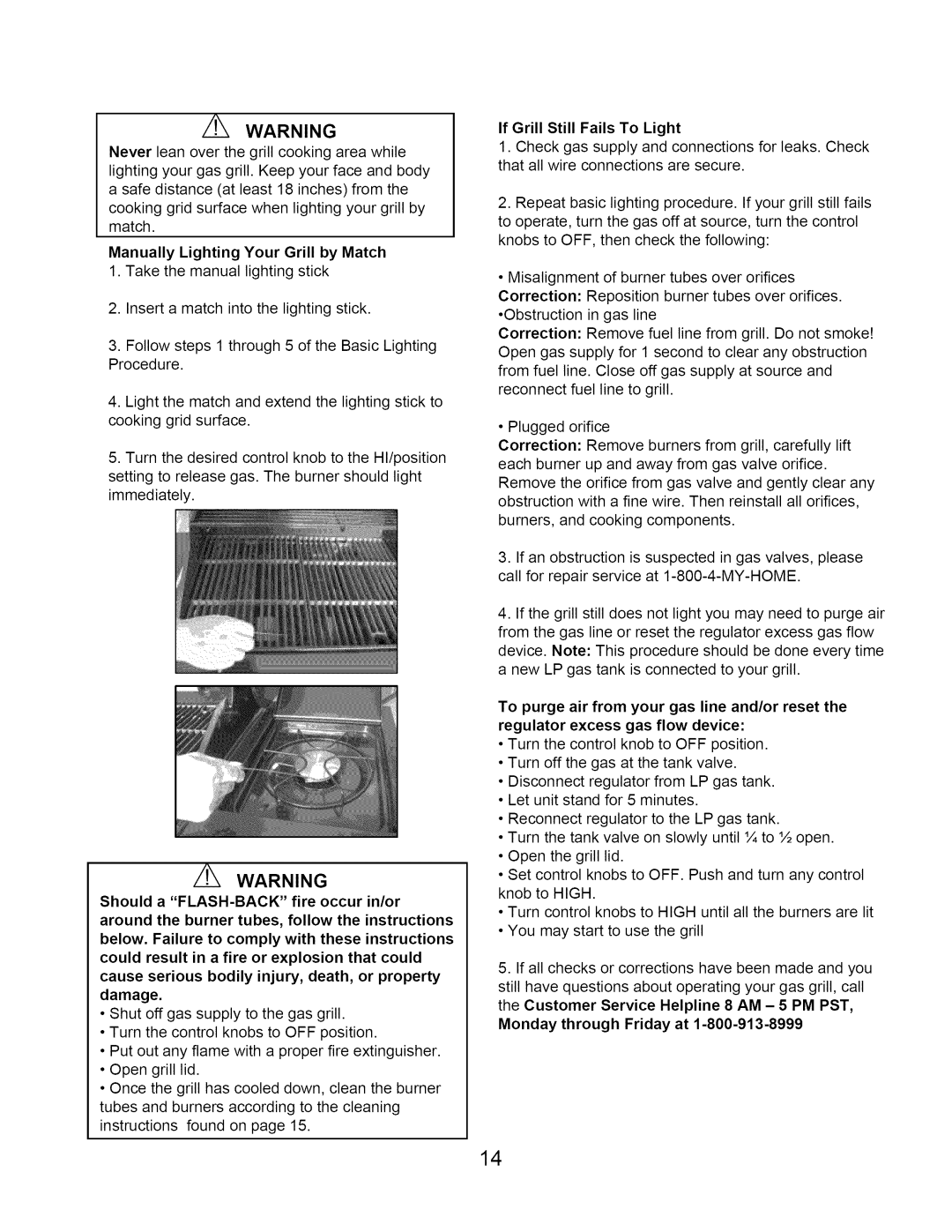 Kenmore 640-26629611-0, 122.166419 manual Manually Lighting Your Grill by Match, Monday through Friday at 