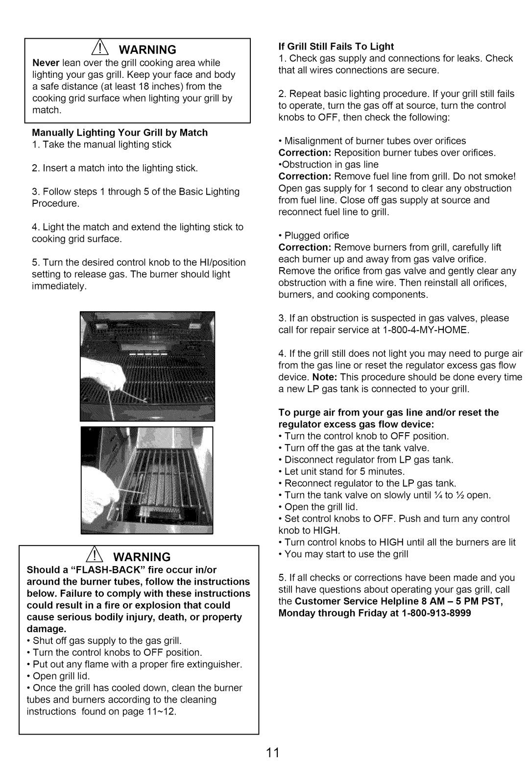 Kenmore 122.166489, 640-82960819-9 owner manual Manually Lighting Your Grill by Match, Monday through Friday at 