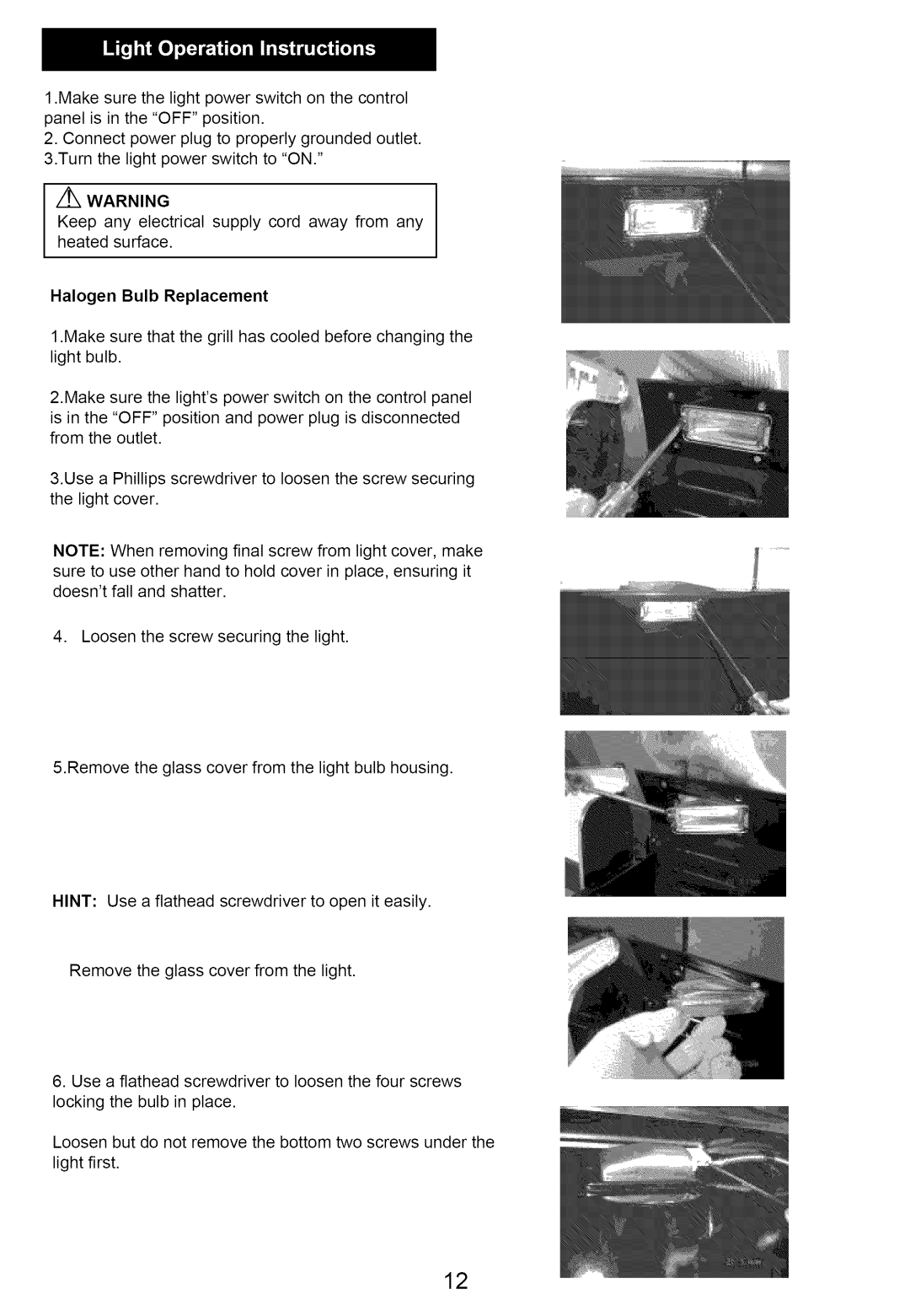 Kenmore 640-82960819-9, 122.166489 owner manual Halogen Bulb Replacement 