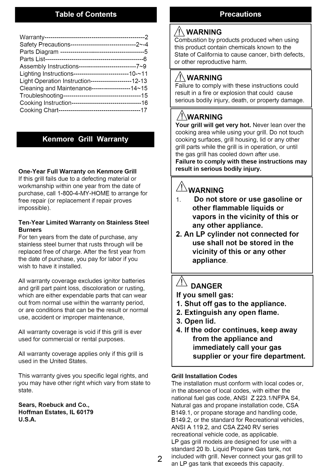 Kenmore 640-82960819-9 Ten-YearLimited Warranty on Stainless Steel Burners, Sears, Roebuck and Co Hoffman Estates, IL 