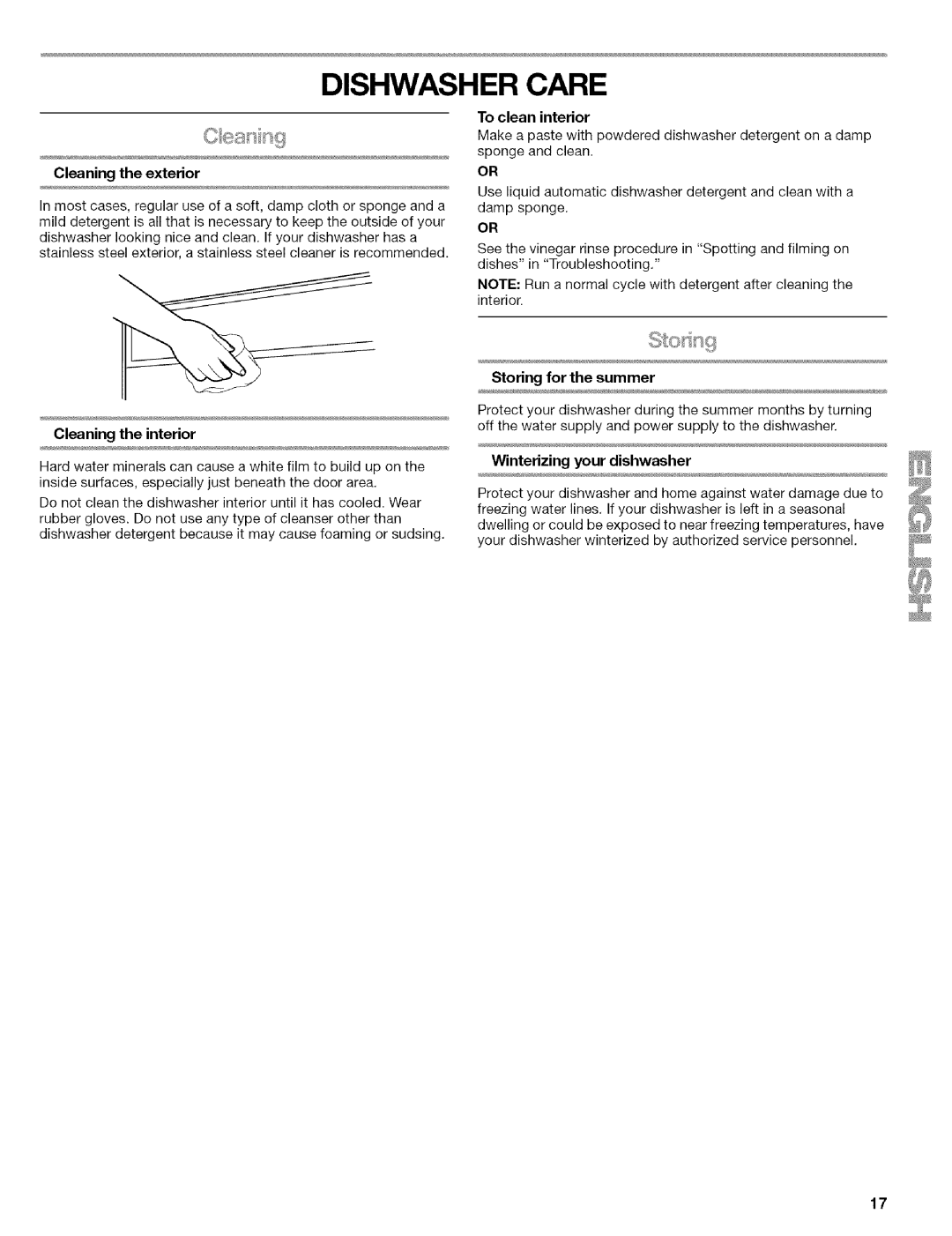 Kenmore 664.1776 manual Dishwasher Care 