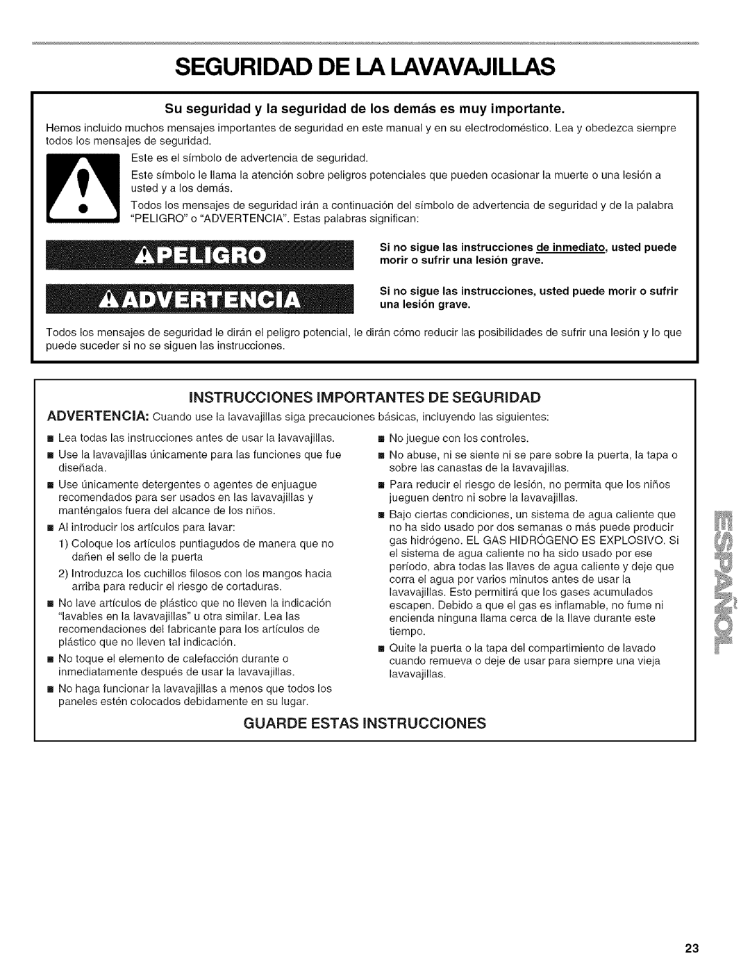 Kenmore 664.1776 manual Seguridad DE LA Lavavajillas, Su seguridad y la seguridad de los demas es muy importante 