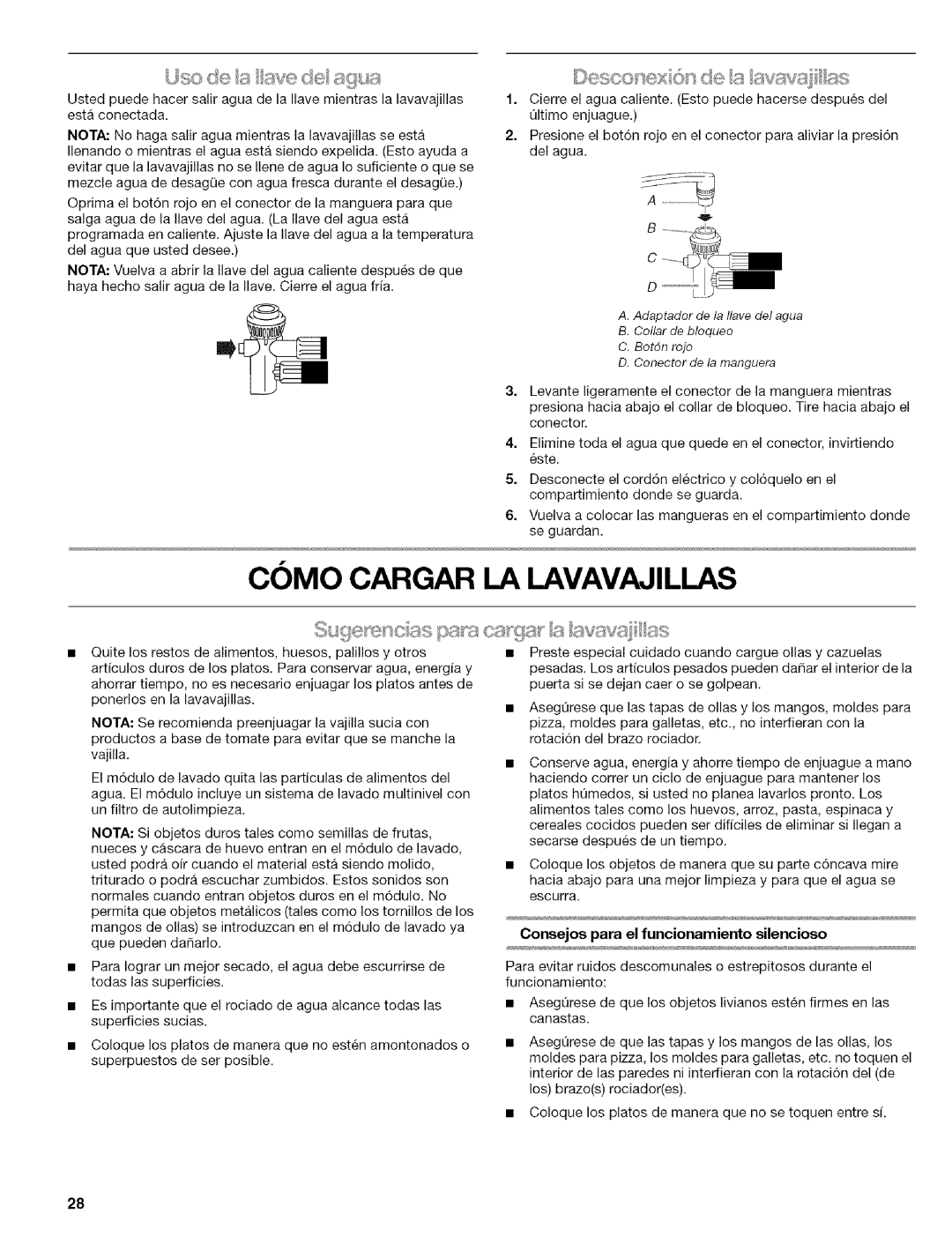 Kenmore 664.1776 manual Esconex6n, Consejos para el funcionamiento silencioso 