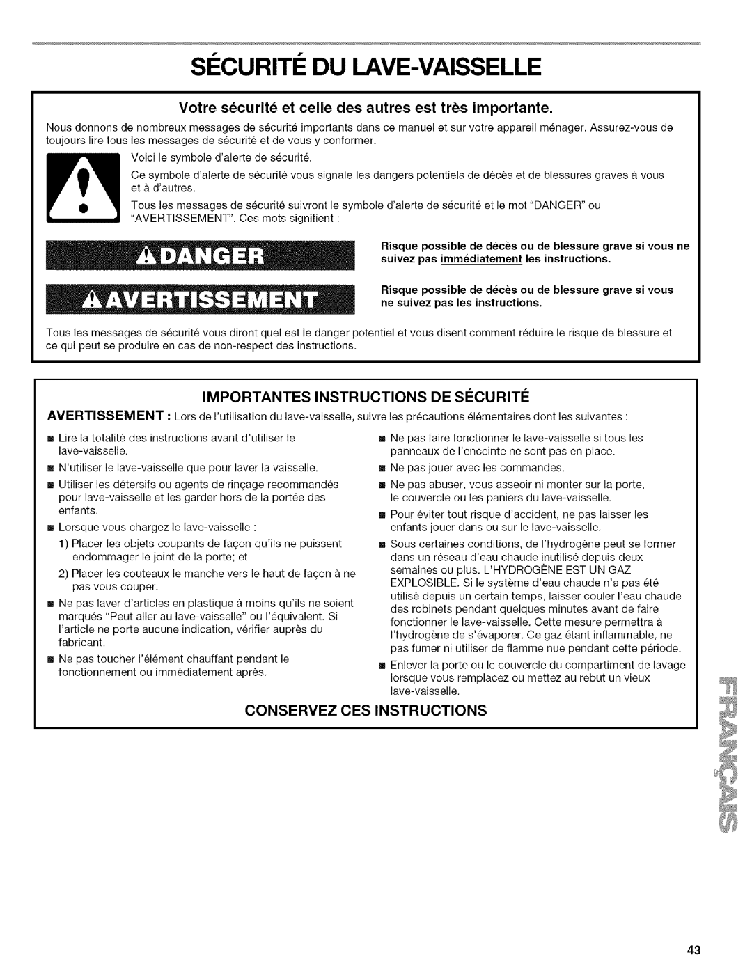 Kenmore 664.1776 manual SI Curiti DU LAVE-VAISSELLE, Votre sdcuritd et celle des autres est trs importante 