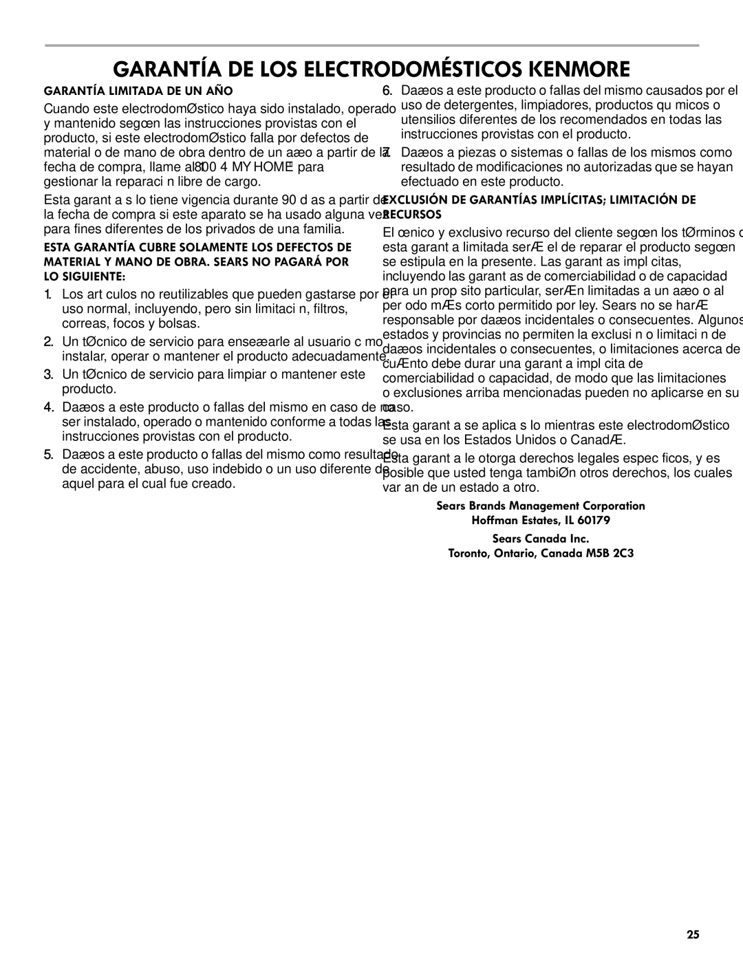 Kenmore 665.1301 manual Garantía Limitada DE UN AÑO, Exclusión DE Garantías Implícitas Limitación DE Recursos 