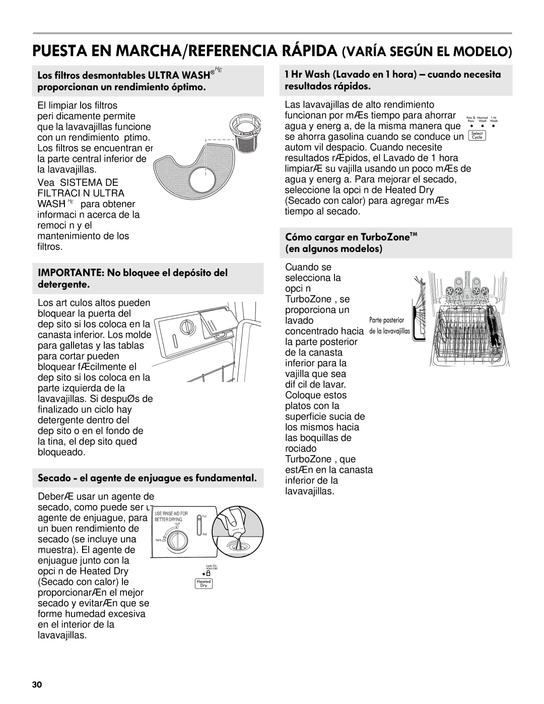 Kenmore 665.1301 manual Secado el agente de enjuague es fundamental, Cómo cargar en TurboZoneTM en algunos modelos 